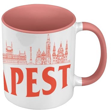 Tasse, Farbe Premium Qualität, Rosa – Budapest Minimalist Travel Ungarn Tourismus – Tasse mit Henkel und farbigem Innenfutter