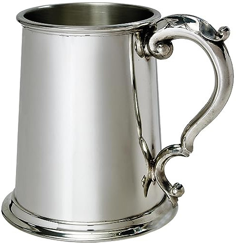 I LUV LTD Étain Chope 1 Pinte Plaine Conique Style Antique Poignée Pur Lourd Jauge Bière Chope Possibilité de Gravure Cadeaux Personnalisés pour Hommes et Femmes