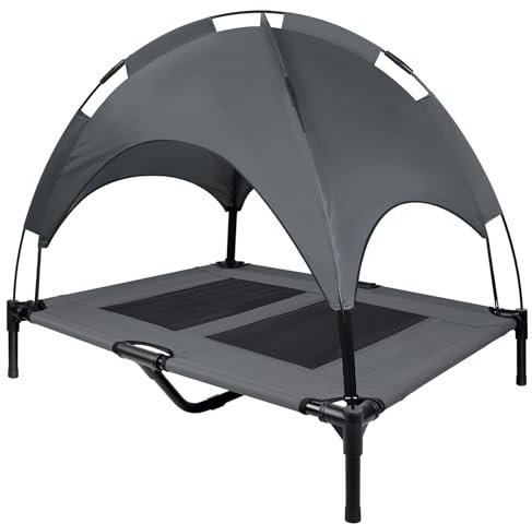 LILIIN Erhöhtes Hundebett Hundebett Haustierbett mit Dach, Hundeliege Outdoor mit Wasserdicht Dach & rutschfeste Fußpolster, für Außen und Innen, 92x76x92cm, L