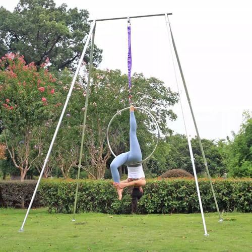 Aerial Hoop Freistehende Zirkus-Luftfahrteinrichtung mit verstellbarem Rahmen, Luftraum-Reifen für akrobatische Leistungen mit Karabinerhaken und Sicherheitsgurt, Aerial Yoga-Rahmen(Dia 95cm/37.4in/3.