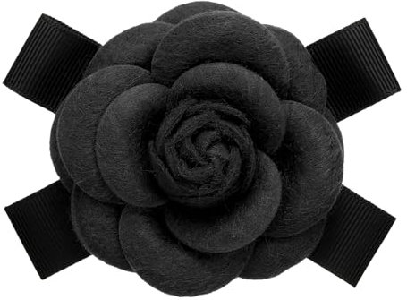 PATIKIL Broches en Forme de Fleur de Camélia, Élégantes Broches en Fausse Laine avec Nœud Floral pour Femmes, pour Chapeau, Robe, Chemise, Cravate, Corsage, Noir