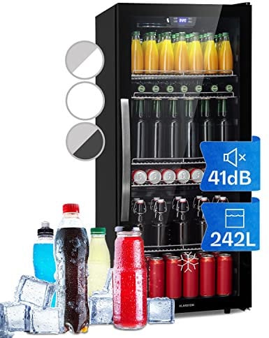 Klarstein Mini Kühlschrank mit Glastür, Mini-Kühlschrank für Zimmer, Getränkekühlschrank Klein mit Verstellbaren Ablagen, Kleiner Kühlschrank 242 Liter, Indoor/Outdoor Kühlschrank Leise