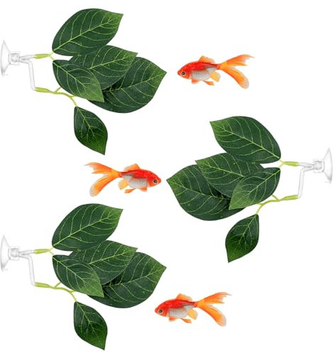 PEOVLVN Betta - Accesorios para pecera, paquete de 3 almohadillas para hamaca, decoración de acuario, hoja Betta con ventosa, plantas de plástico, decoración de pecera para dormir, descansar,