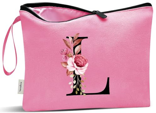 Vavabox A-Z Personalisierte Kosmetiktasche-Geburtstagsgeschenke Für Frauen, Mütter, Beste Freundinnen Und Brautjungfern (L, Pfirsichrot)