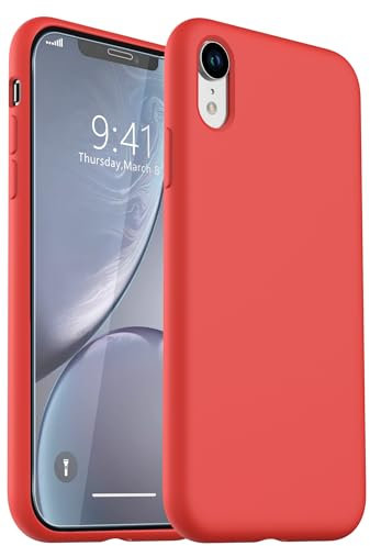 CASELIVE for iPhone Xr Case, Liquid Silicone Case with [Tempered Glass Screen Protector] Full Body Protection Shockproof Soft Anti-Scratch Microfiber Lining Phone Case for iPhone XR 6.1 inch Pink