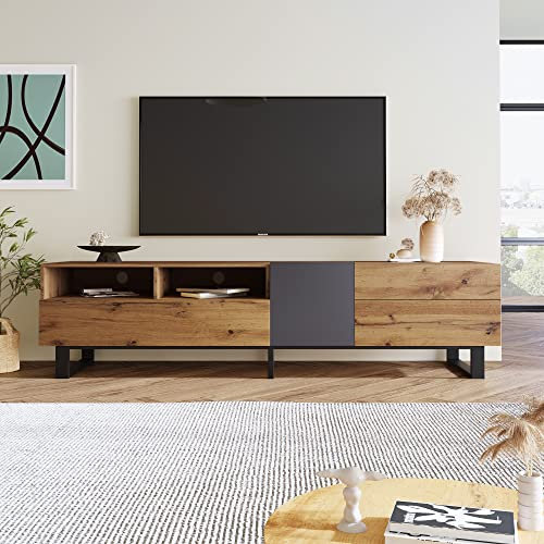 REXO Mueble para TV con vetas de madera, 180 cm de largo, 38 cm de ancho x 50 cm de alto