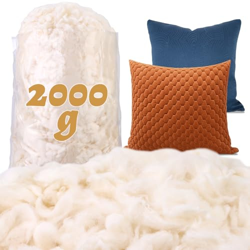 2 kg Baumwollfüllung für Kissenfüllung, Baumwollfüllung zum Basteln | Weiche natürliche Baumwollfüllung, Baumwoll-Füllung, warme Faserfüllung für Stofftiere, Kissen, Steppdecke, Heimbasteln