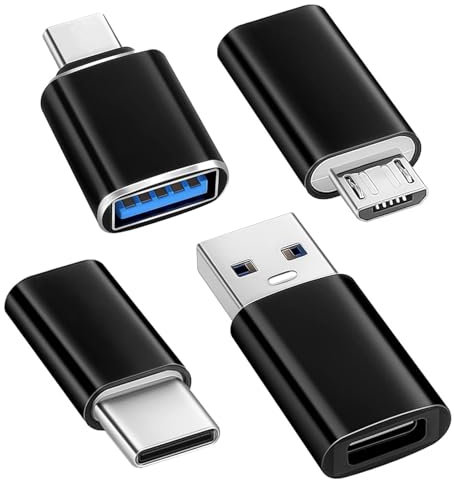 YHQZ 4 Pcs Micro USB to USB C Adapter,USB C to USB 3.0 OTG Adapter,USB C Adapters,usb c adapter,micro usb to usb c Compatible with Laptop,Power,Car,Smartphone,Headphone,Bank,Hubs,Airpods,Mic(Black)