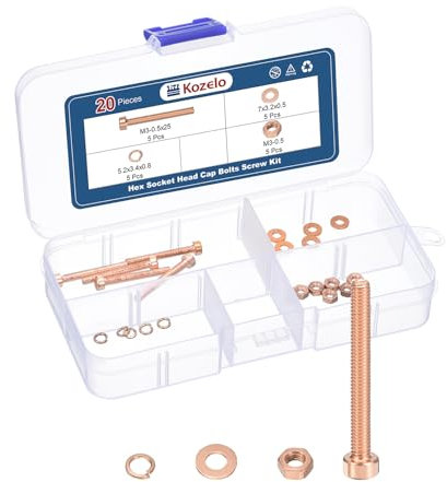 Kozelo 20pcs M3 Socket Head Cap Screws Bolts Nuts Assortment Kit - [M3-0.5x25mm] Red Copper Fully Threaded Hex Screw for 3D Printer Use