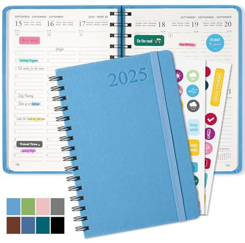 Kalender 2025 Buchkalender A5, Terminplaner (Jan.2025-Dez) Planer ist aus Strapazierfähigem PU-Leder Gefertigt, Terminkalender 2025 für Büros, Schulen, Organisatoren (Hellblau)