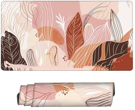 Tapis de Souris XXL Rose 1200x600x3mm, Texturée Résistant à Usure Lavable Tapis Souris Feuilles Grand Tapis de Souris Gamer avec Surface en Caoutchouc Antidérapant Résistant Tapis de Bureau H2-413
