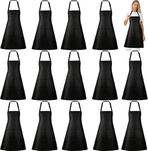 Tczecoo 18 Stück Küchenschürze,Schürzen mit 2 Taschen,Latzschürze für Küche Grill Malerei Produktion,Kochschürze Schwarz für Männer und Damen,60 x 70 cm (Schwarz)