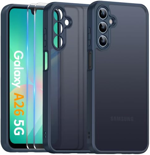 COPIKE Cover Opaca per Samsung Galaxy A26 5G e Protezione Fotocamera con 2 Pezzi Vetro Temperato, [Antiurto Grado Militare] Custodia Posteriore Glassata Traslucida Anti-Impronte, Blu