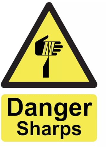 Danger Sharps Warning Health & Safety Sign Self Adhesive Sticker A4 297mm x 210mm*