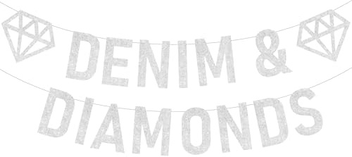 Sursurprise Denim & Diamanten Banner Silber Glitter, Denim und Diamanten Party Dekorationen, Crystal Jeans Geburtstag Braut Dusche Bachelorette Party Supplies