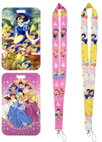 Principessa Lanyard, 2 pcs Blanche-Neige Lanyard Couverture de Carte, Dessin Animé Lanière, pour Carte d'Identité, Carte de Bus, Fournitures Scolaires de Bureau, Lanière Porte Carte
