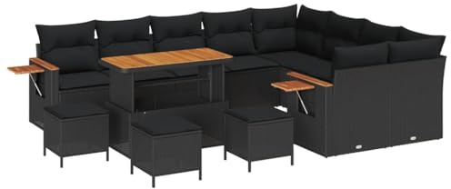 vidaXL 13-teiliges Gartenmöbel-Set mit Kissen in Schwarz aus Poly-Rattan – Modulares Sofa für Terrasse oder Lounge im Hinterhof, luxuriös und wetterfest