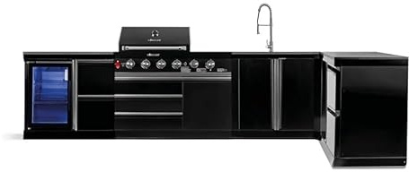 GORILLER® BLACKBACK XL4 Outdoor-Küche, Gasgrill mit Kühlschrank, Waschbecken, Extra-Arbeitsfläche, Stauraum und Ecke, Edelstahl, Schwarz