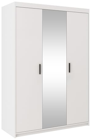 AXLIVING Storicos 3D 3-türiger Kleiderschrank mit Spiegel Weiß 133 cm