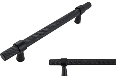 keypak 10 Pack Black Knurled Kitchen Cupboard Handles, 128mm | Aluminium T-Bar Pulls for Cabinet, Wardrobe Doors, Chest of Drawers