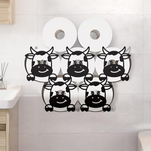 WADORN Lustiger Toilettenpapierhalter Aus Metall Mit Kuh, Toilettenpapierhalter Stehend Schwarzer Tierkuh Dekorativer Für 8 Zusätzliche Rolle Lustiger Freistehender Wand Organizer Für Badezimmer