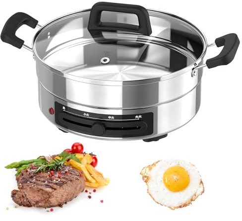 Electric Frying Pan, Electric Pizza Maker, 4 In 1 Indoor Portable Pizza Oven, Pancake and Omelette Maker, 3 Levels of Fire Power Adjustment, No Coating