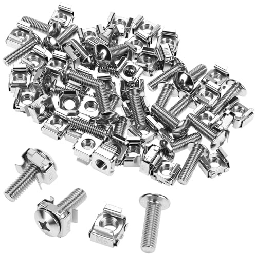QWORK® 110 Pcs/55 Set M6 x 20mm Rack Mount Cage Nuts, Screws, and Washers, Carbon Steel for Server Cabinet and Audio Racks