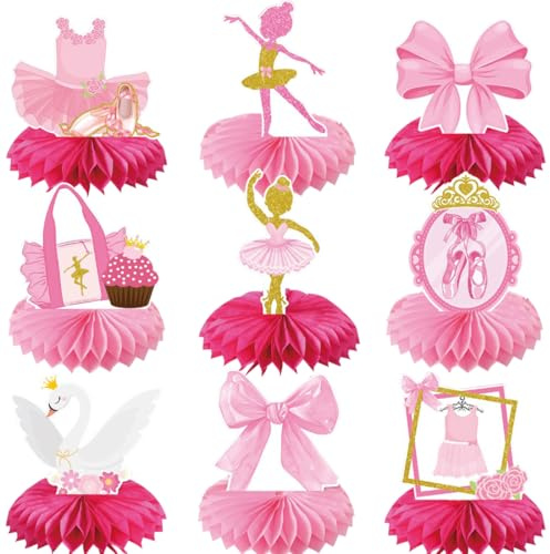 Doyomtoy Ballerina Waben Tischaufsatz Geburtstag,Ballerina Waben Party Decoration Bienenwabe Waben-Mittelstücke Ballett Schwan für Geburtstag Motto Party Deko 9 Stück