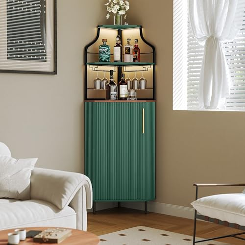 HOLTICO Drinks Cabinet for Living Room, Green Corner Bar Cabinet