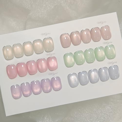 BORN PRETTY Cat Magnetic Eye Gel Nail Polish Set 6 Colors Nude Pink Iridescent Glitter Gel Polish with Magnet Soak-Off U V/LED Manicure Set for Nail Art Salon DIY Home