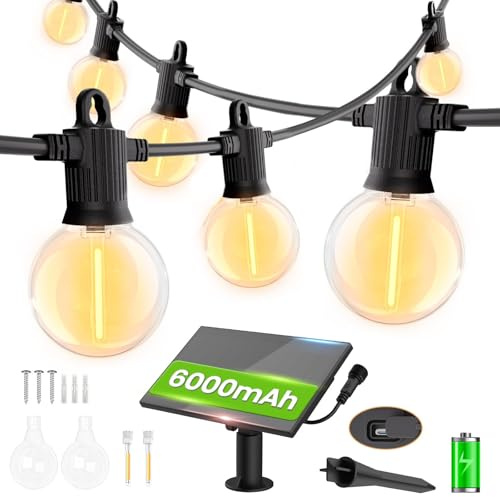 ZOTOYI 30M Solar LED Lichterkette Glühbirnen, Lichterkette Außen Solar mit 40+2 G40 Birnen IP65 Wasserdich 4 Modi Outdoor Solarlichterkette Glühbirne für Innenhof Garten Hochzeit Terrasse(Warmweiß)