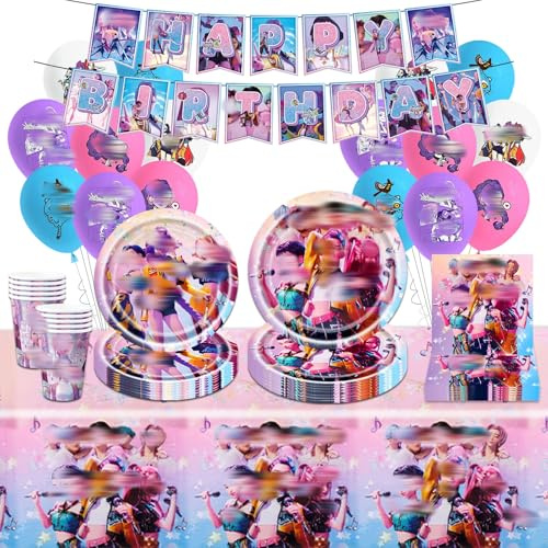 68Pcs K Pop Birthday Decorations, Theme Party Decorations , Kids' Party Tableware Set with Balloons Banner Tablecloth Plates Napkins Cups Party Supplies for Girls Fans