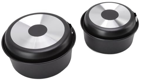 Tomantery Ensemble de Casseroles de Camping Antiadhésives Portables en Plein Air pour la Randonnée, Kit de Batterie de Cuisine Empilable pour 3-4 Personnes en Alliage D'aluminium et Fer 5 Pièces