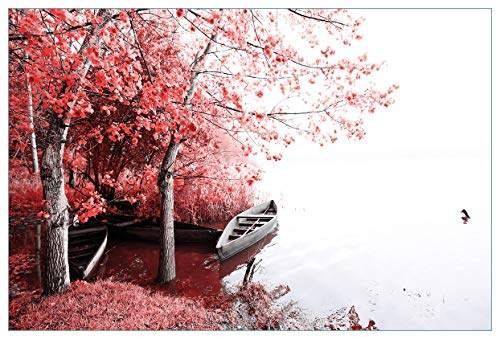 Wallario Küchenrückwand selbstklebend 90 x 60 cm, Motiv: Romantische Bootsanlegestelle in rot-weiß | Spritzschutz abwischbar & pflegeleicht