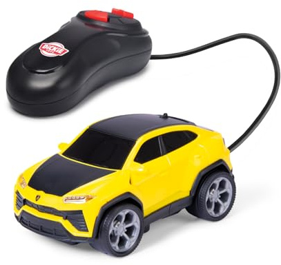 Dickie Toys – Lamborghini Urus Racing 13 cm, ferngesteuertes Auto für Kinder ab 3 Jahren, Kabel-Fernsteuerung, fährt vorwärts und rückwärts mit Kurve, Try Me Funktion, Rennwagen Spielzeug, gelb