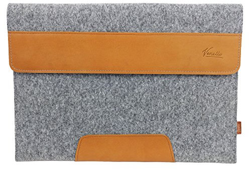 13,3 Zoll MacBook Air/Pro /12,9 Zoll iPad Pro, Microsoft Surface Laptop Tasche Filz und Leder Sleeve Hülle Ultrabook Schutzhülle für 13 Notebook Cover mit Leder-Applikationen, Filztasche Grau