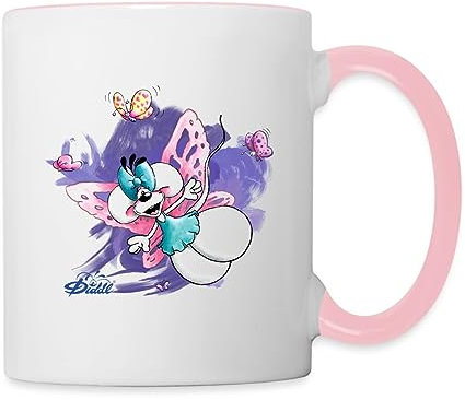 Spreadshirt Diddl Diddlina Mit Schmetterlingsflügeln Tasse Zweifarbig, One size, Weiß/Pink