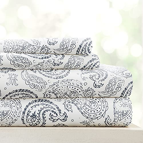 ienjoy Home Collection Bettlaken-Set, grobes Paisleymuster, 4-teilig, Kingsize, Marineblau