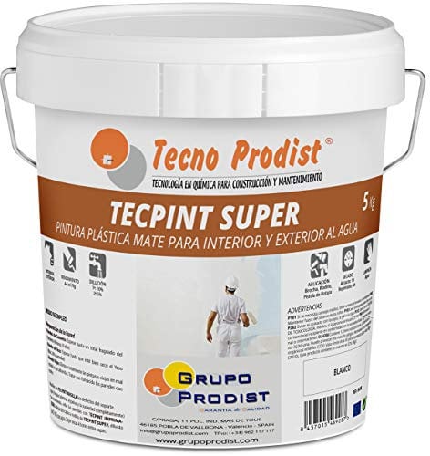 TECPINT SÚPER de Tecno Prodist - 5 Kg (BLANCO) Pintura para Exterior e Interior al Agua - Gran cubrición y blancura - Lavable - Fácil Aplicación
