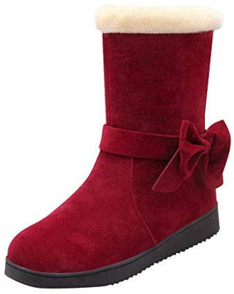 Yowablo Winterstiefel Damen, Gummistiefel Winter Wasserdicht Warm gefütterte Schneestiefel Trekkingschuhe Kunstpelz Futter Outdoor Stiefel Schuhe (40 EU,rot)