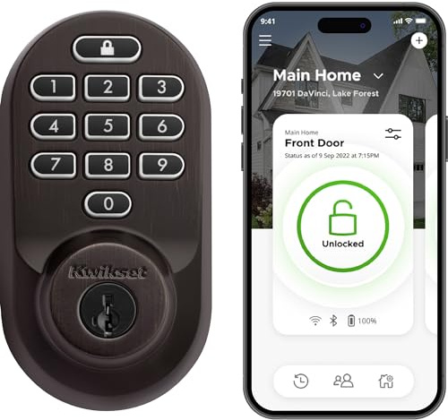 Kwikset 99380-001 Halo Wi-Fi Smart Lock Keyless Entry Electronic Keypad Deadbolt Featuring SmartKey Security, Satin Nickel