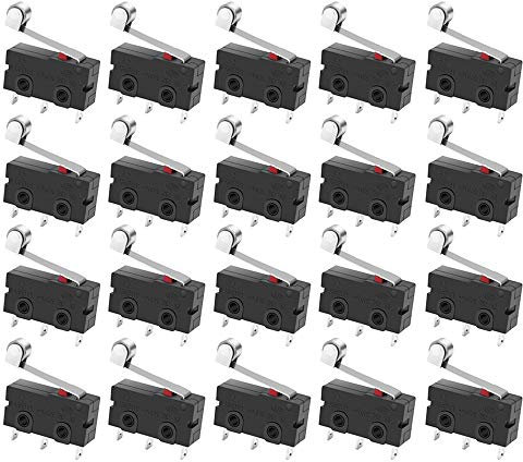 GTIWUNG - 20 interruptores micro con palanca de rodillo de bisagra, microinterruptores de rodillo, 125 V a 250 V, 5 A, SPDT bisagra momentánea de 3 pines, palanca de brazo abierto, cierre interruptor