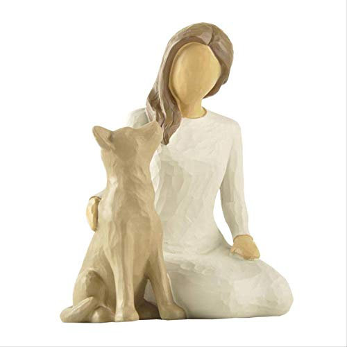 LISAQ 13 cm sitzende Frau mit Hund Menschen Statuen und Figuren Skulptur Frau Home Decor Geschenk Harz Handwerk