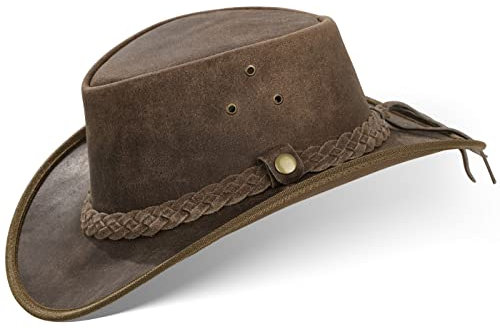 Black Forest Fox® Texas Western Reiten Cowboy Leder Hut (Vintage-Brown, XXL)