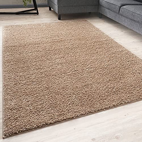 THE RUGS Living Room Rug - Shaggy Soft And Elegant Carpets For The Bedrooms And Kitchen, Easy To Clean, Many Different Sizes (80x150 cm, Beige)
