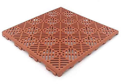 Lot de 48 dalles auto-ventilées pour sols (env. 4,3m² - Terre cuite) - Pour piscines, douches de jardin, salles de bains, vestiaires, terrasses