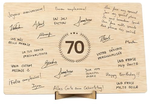 CONTRAXT Holzschild zum 70. Geburtstag Geschenk & Dekoration für Männer & Frauen Gästebuch-Alternative für Opa & Oma zum Jubiläum (70)