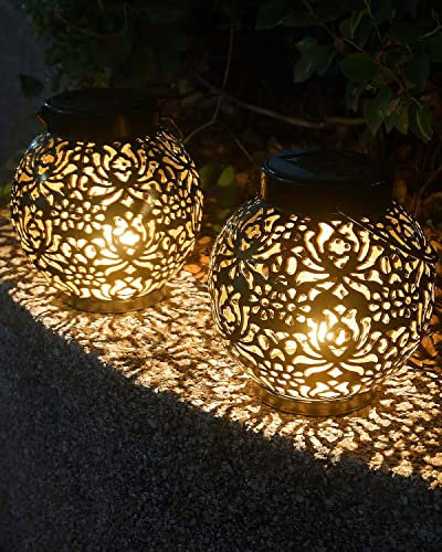 MOXTOYU Faroles solares, paquete de 2 luces solares para exteriores, linterna solar para exteriores con IP44 resistente al agua, luces solares para jardín al aire libre, encendido automático, luces de