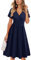 VOTEPRETTY Women's Short Sleeve V Neck Wrap Summer Dress Casual Floral Sundress with Pockets(Navy,M)