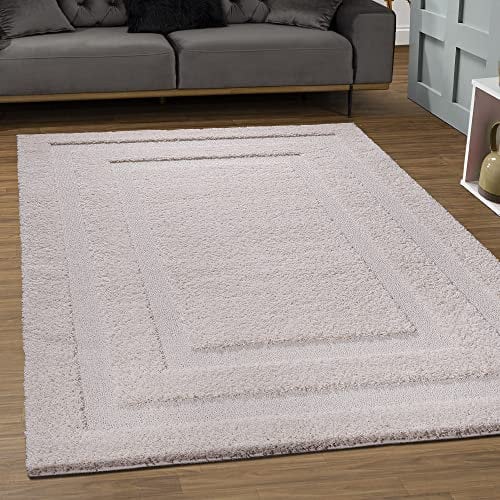 SANAT Wohnzimmer Teppich - Luxus Shaggy Nicht-schuppend Teppich, Wohnzimmer Schlafzimmer Esszimmer Eingangsbereich Teppiche, Creme 140 x 200 cm